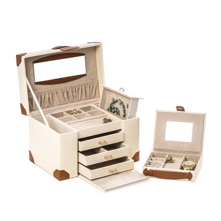 BEY BERK INTERNATIONAL Bey-Berk International BB627IVR Ivory Leather 4 Level Multi Compartment Jewelry Box BB627IVR